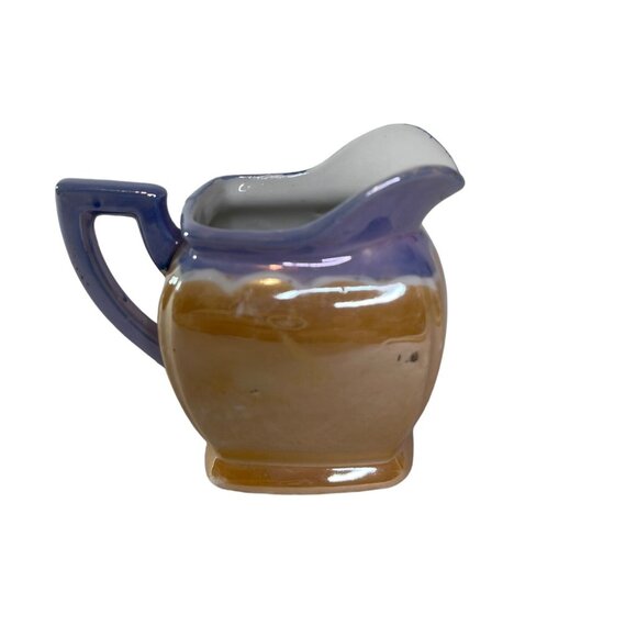 Vintage Peach Lusterware Japan Floral Ceramic Creamer 2 handled lidded Sugar Set - Picture 10 of 16